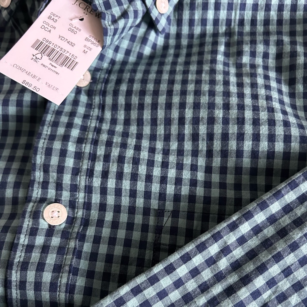 J. Crew Men's Navy and Green Plaid Shirt